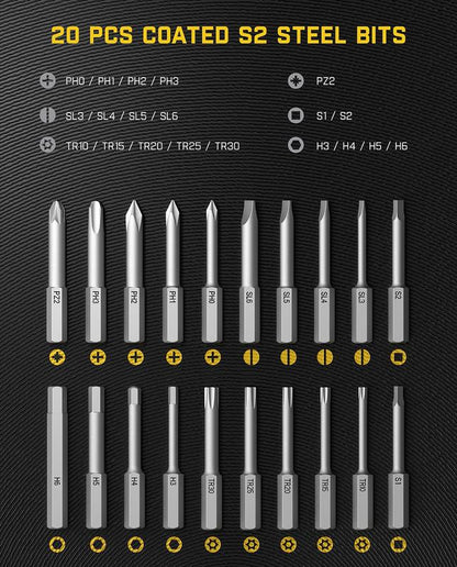 Fanttik Super Brand Day Fold S1 APEX 3.7V Cordless Screwdriver, Electric Screwdriver, Screen Interaction, Pivot Handle, High/Low RPM Options, Max 7N.M, 20 Bits, 1/4''Hex, Ideas DIY Tool - Deluxe Edition Springtok Power Portable
