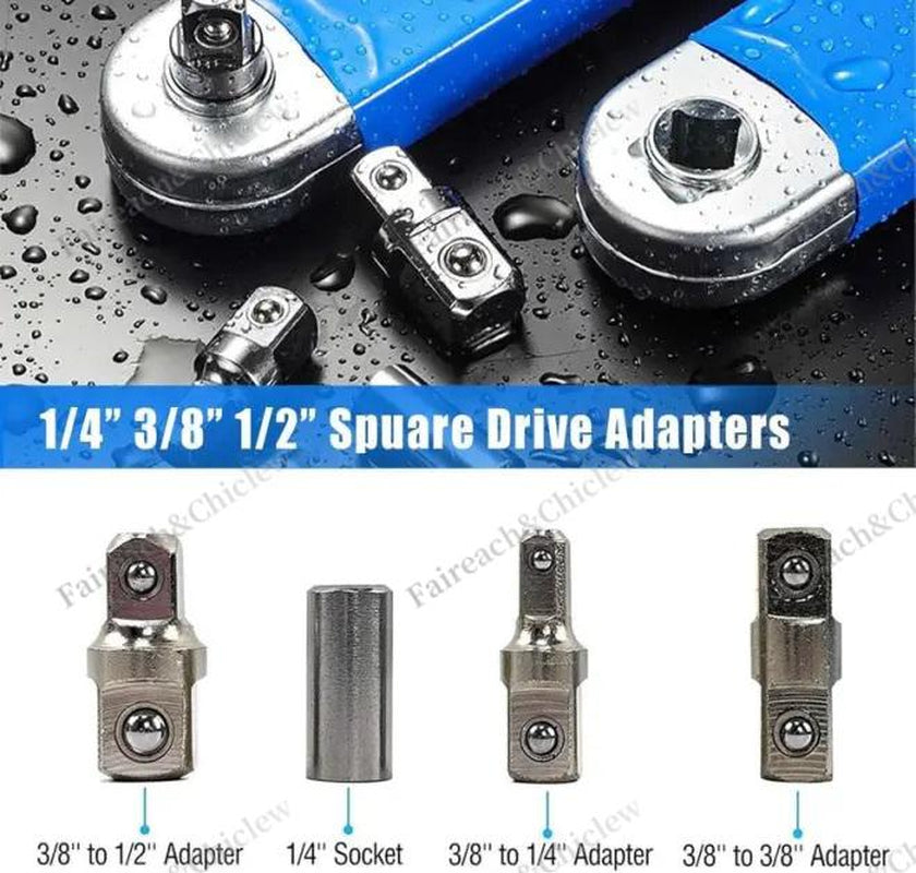 Offset Extension Wrench, Upgraded Impact Ready Extension Wrench Set, with 4Pcs 1/2", 1/4" and 3/8" Square Drive Adapters, 15" Socket Wrench Tool, Universal Extensions Wrench for Hard-To-Reach Place