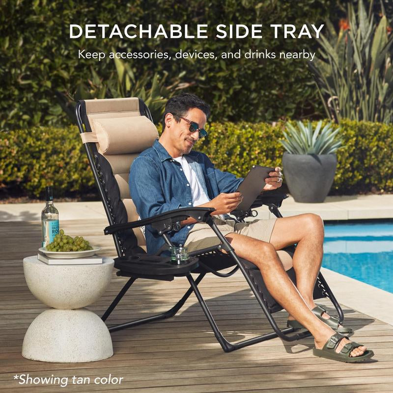 Best Choice Products Oversized Padded Zero Gravity Chair, Folding Outdoor Patio Recliner W/ Side Tray