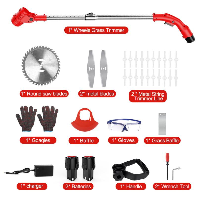 Weed Wacker Cordless, 3 in 1 Portable String Trimmer with 23 Blades Multi-Blade , 125Cm Adjustable Lightweight Brushless Electric Garden Strimmer with 2 Battery, Metal Blade Strimmer for Lawn Care Shrub Trimming Tool Power