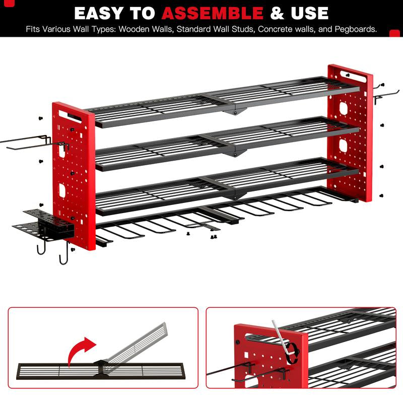 HAUSNEED-001/002/003 Tool Organizer Wall Mount, Tool Rack with 8 Drill Holders, 4 Layers Large Capacity Rack, Tool Room Storage, Ideal for Garage，Powertoolholder Heavy Duty