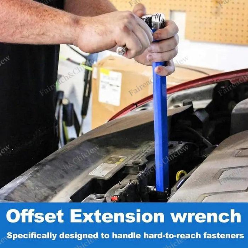 Offset Extension Wrench, Upgraded Impact Ready Extension Wrench Set, with 4Pcs 1/2", 1/4" and 3/8" Square Drive Adapters, 15" Socket Wrench Tool, Universal Extensions Wrench for Hard-To-Reach Place