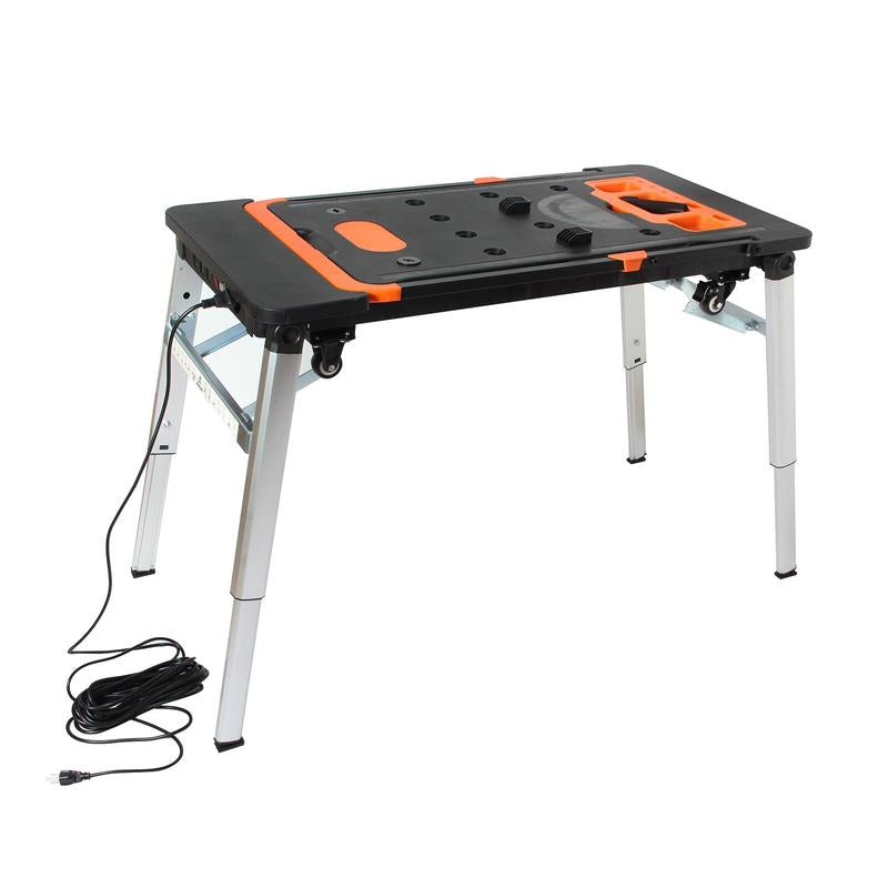 LEADALLWAY 7-In-1 Folding Portable Workbench Painted Work Table as Workbench, Scaffold,Platform,Sawhorse,Car Creeper and Hand Truck with 4 Wheels