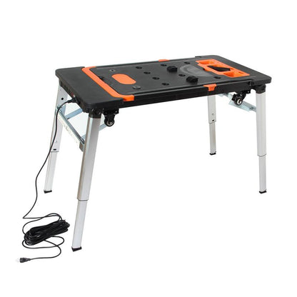 LEADALLWAY 7-In-1 Folding Portable Workbench Painted Work Table as Workbench, Scaffold,Platform,Sawhorse,Car Creeper and Hand Truck with 4 Wheels