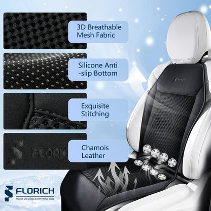 FLORICH Cooling Car Cushions 12V /24V Are Available Automotive Summer Cooler Pad-Air Conditioned Air Circulation Ventilated Cover for Car SUV Truck Universal Fit 1 Pack (Black Cushion and Back Cushion) Seat