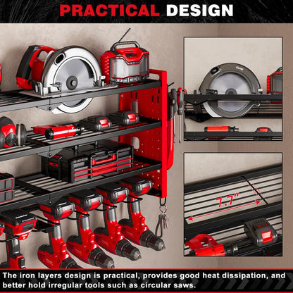 HAUSNEED-001/002/003 Tool Organizer Wall Mount, Tool Rack with 8 Drill Holders, 4 Layers Large Capacity Rack, Tool Room Storage, Ideal for Garage，Powertoolholder Heavy Duty