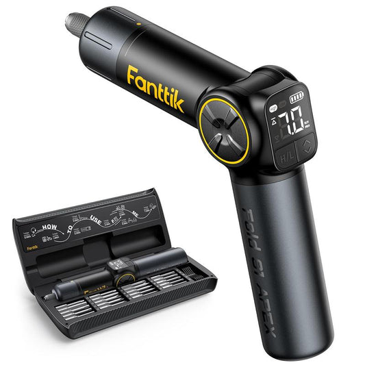 Fanttik Super Brand Day Fold S1 APEX 3.7V Cordless Screwdriver, Electric Screwdriver, Screen Interaction, Pivot Handle, High/Low RPM Options, Max 7N.M, 20 Bits, 1/4''Hex, Ideas DIY Tool - Deluxe Edition Springtok Power Portable