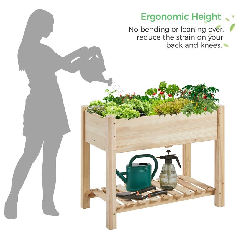 Yaheetech Wooden Raised Garden Bed Elevated Planter Box Kit 2 Tiers with Legs for Yard/ Garden Use Planting Vegetables/ Flowers/ Herbs/ Fruits