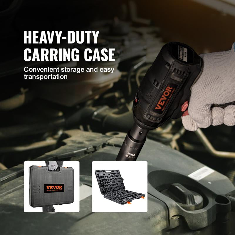 VEVOR 1/2" Drive Impact Socket Set, 65 Piece Socket Set SAE 3/8" to 1-1/4" and Metric 10-24Mm, 6 Point Cr-V Alloy Steel for Auto Repair, Rugged Construction, Easy-To-Read Size Markings, Storage Case Heavy Duty Fathersdaygift