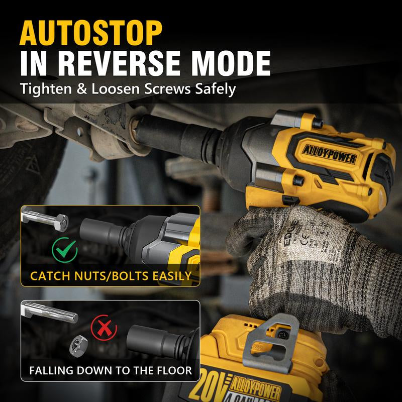 Alloyman Cordless Impact Wrench, 900Ft-Lbs -1200N.M 1/2 High Torque Brushless Impact Gun, 20V Power Impact Driver, 2 × 4.0Ah Battery,3 Sockets, Brushless Motor Variable Speeds for Car/Truck Rv/Mower