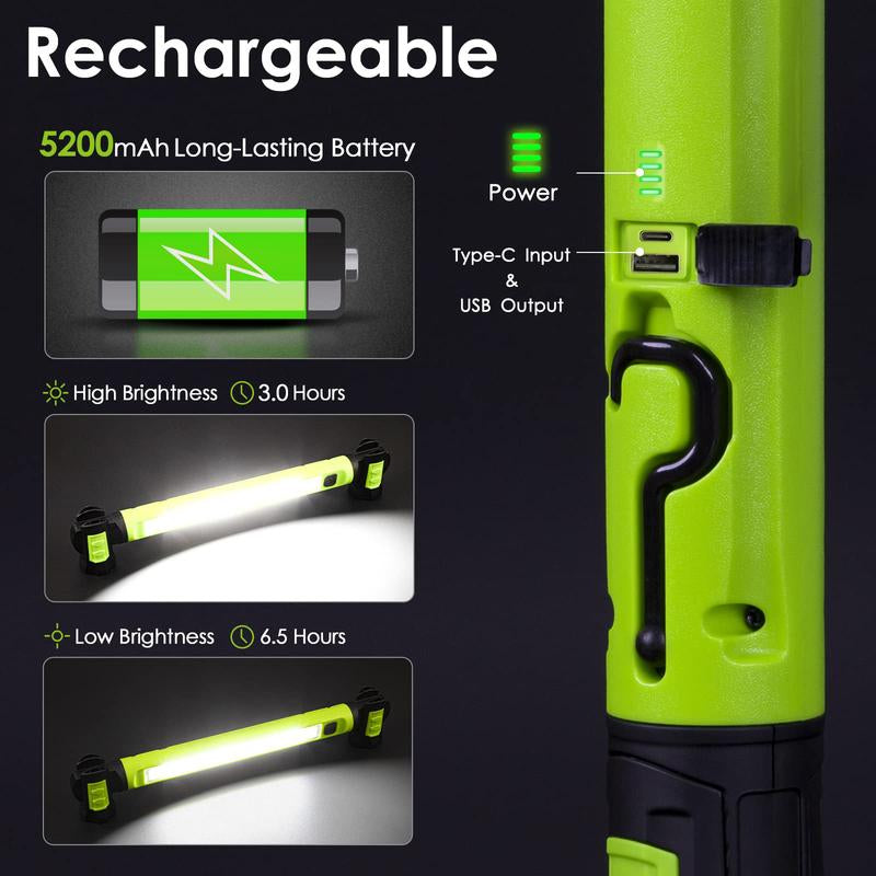 [Father'S Day Sale On]3000Lm Brilliant Work Light, 5200Mah Rechargeable Underhood Lighting with Magnetic Base & Hanging Hooks, Portable Cordless Light for Car Repair/Garage/Job Site/Emergency, Waterproof Durable Flashlight, Boyfriend Husband Father'S Gift
