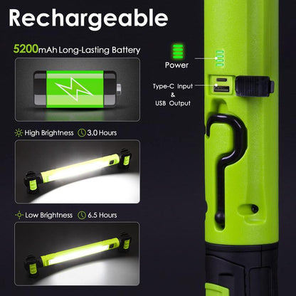 [Father'S Day Sale On]3000Lm Brilliant Work Light, 5200Mah Rechargeable Underhood Lighting with Magnetic Base & Hanging Hooks, Portable Cordless Light for Car Repair/Garage/Job Site/Emergency, Waterproof Durable Flashlight, Boyfriend Husband Father'S Gift