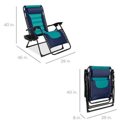 Best Choice Products Oversized Padded Zero Gravity Chair, Folding Outdoor Patio Recliner W/ Side Tray