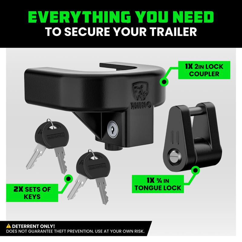 Rhino USA Trailer Hitch Coupler Lock Kit (For 2-5/16" Trailer) Heavy Duty Anti-Theft Tongue Locks for Boat, RV & More - Reinforced Solid Steel