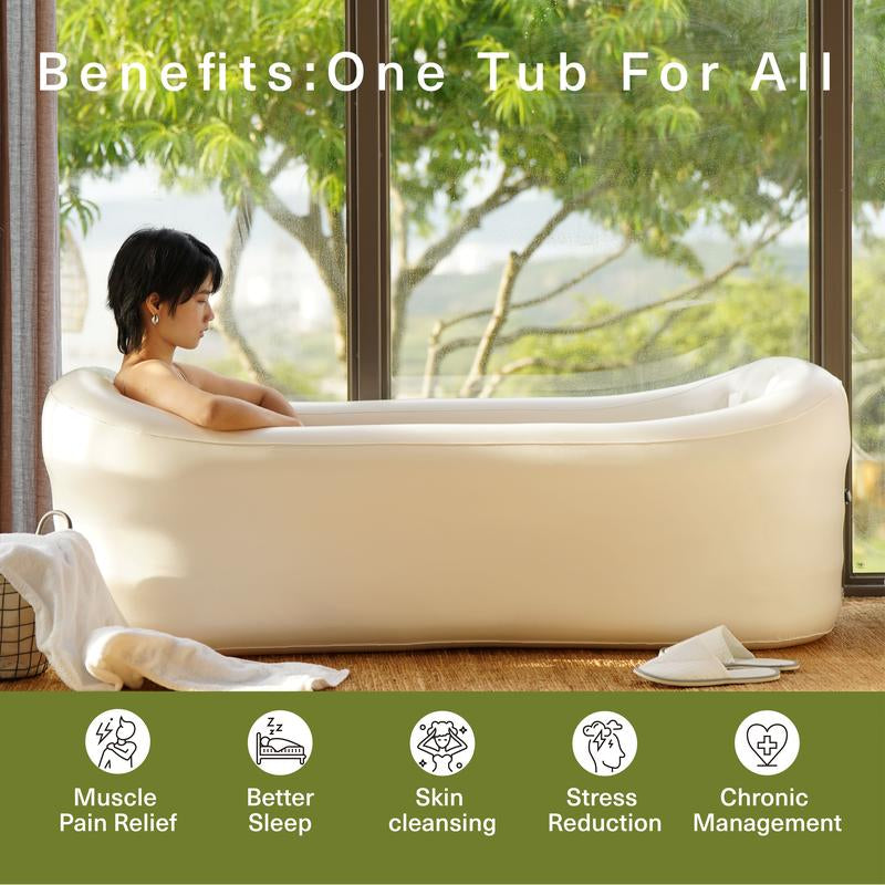 62''L X 34''W Portable Inflatable Tub for Family Use Foldable Collapsible with Reinforced Durability Space Saving Easy to Store，Indoor and Outdoor Freestanding Collapsible Spa Bathtubs.