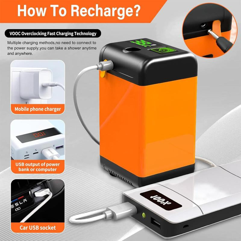Portable Shower Set, 1 Set USB Powered Smart Digital Display Electric Shower with Handheld Shower Head, Suitable for Beach Field Camping Hiking Traveling Outdoor Cleaning, Bathroom Accessories, Christmas Gift Ideas, Stocking Stuffers