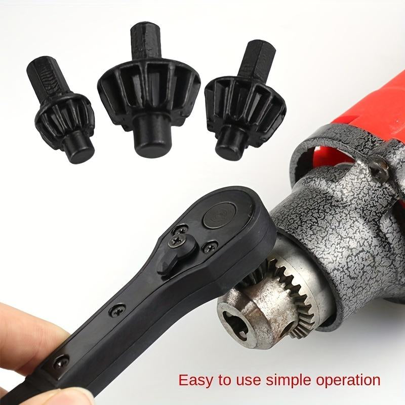 4Pcs Iron Drill Wrench, Upgraded Second Generation, Exchange Head Key, Fast Gear with 3 Gears, Forward and Reverse Rotation, Anti-Skid Handle for Easy Operation