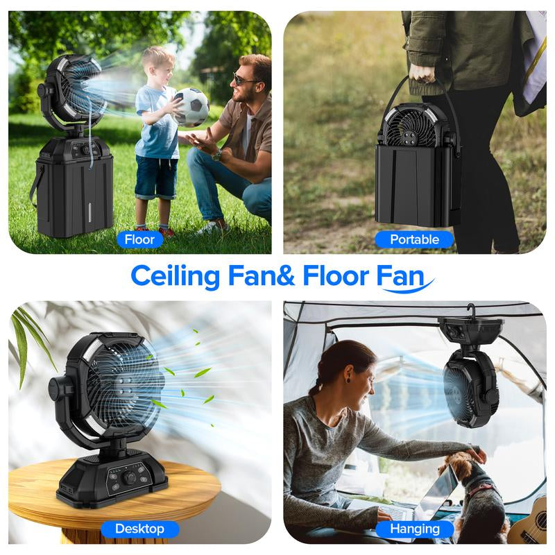 Youngsa Portable Camping Misting Fan with 6L Bucket 32000Mah Rechargeable Multifunction Fan,Infinitely Variable Speed,4 Spray Mister with LED Lantern,Remote & Hook for Patios,Fishing,Travel,Garden Party,Golf,Outside Fathersdaygift