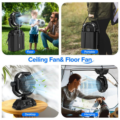 Youngsa Portable Camping Misting Fan with 6L Bucket 32000Mah Rechargeable Multifunction Fan,Infinitely Variable Speed,4 Spray Mister with LED Lantern,Remote & Hook for Patios,Fishing,Travel,Garden Party,Golf,Outside Fathersdaygift