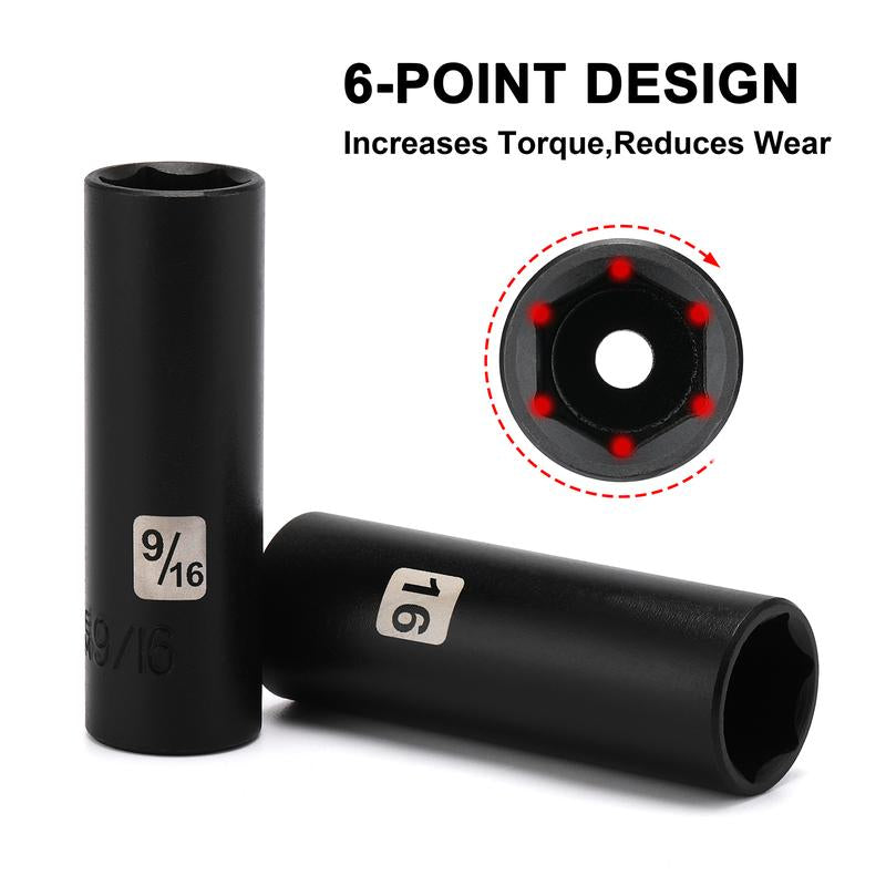 49 Pieces 3/8" Drive Impact Socket Set, 5/16"-3/4", 8-22MM, Sae/Metric, 6 Point, CR-V, Includes Extension Bar, Adapter, Universal Joint Tool Box Heavy Duty Hardware Industrial