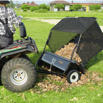 VEVOR Tow behind Lawn Sweeper, Pull behind Lawn Sweeper 50", 26 Cu. Ft Large Capacity Leaf & Grass Collector, with Adjustable Sweeping Height and Dumping Rope Design for Picking up Debris and Grass Powerful Spinning