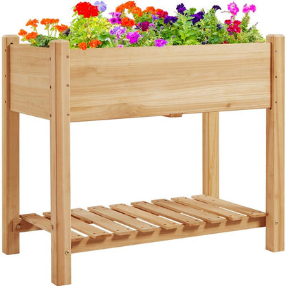Yaheetech Wooden Raised Garden Bed Elevated Planter Box Kit 2 Tiers with Legs for Yard/ Garden Use Planting Vegetables/ Flowers/ Herbs/ Fruits
