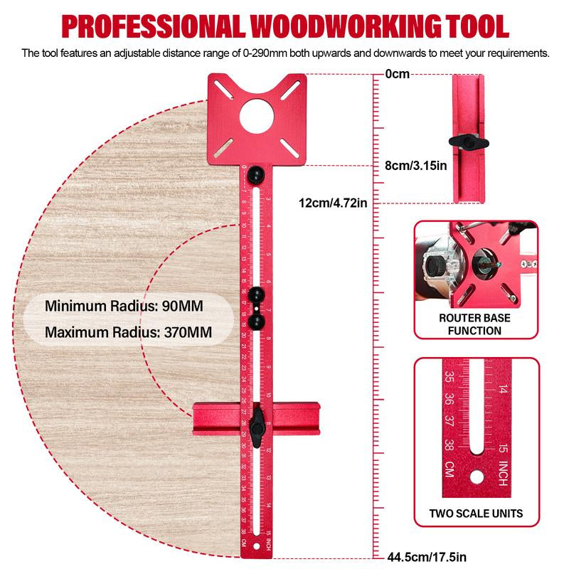 Sigerio 4 in 1 Router Milling Groove Bracket, Aluminum Alloy Router Circle Cutting Jig, Multifunctional Cabinet Hardware Jig and Router Guide, Adjustable Router Jig Tool for Woodworking (Rose Red)