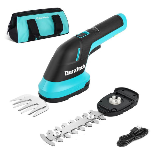 DURATECH Cordless Hedge Trimmer, 2-In-1 Handheld Rechargeable Grass Trimmer & Hedge Shears with USB Type-C Cable, Built-In Li-Ion Battery, Electric Shrub & Grass Shears for Garden, Yard and Lawn