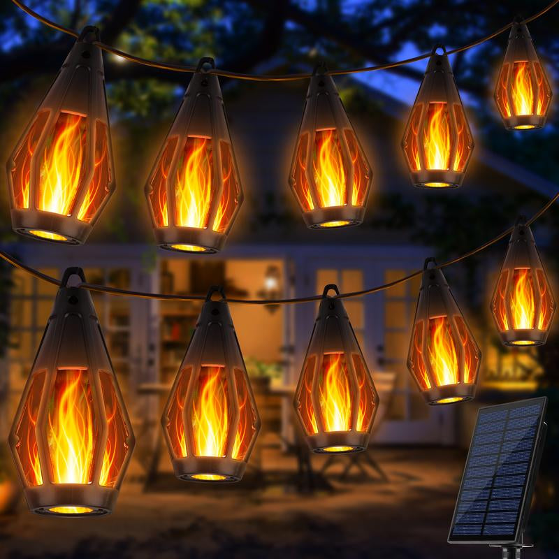 Solar Flame String Lights - 48Ft 15 LED Lights Outdoor Solar String Lights for Garden Patio Decoration Lamp