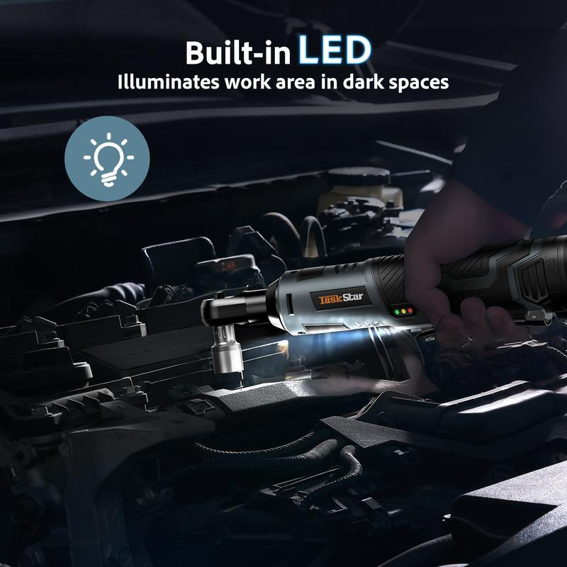 Taskstar Electric Ratchet Wrench 3/8 Inch, 40 Nm Cordless Wrench Set with Variable Speed Trigger, 12V 2X 2Ah Batteries & Fast Charger, 1/4" Adapter &7 Sockets for DIY, Installation, Car Repair