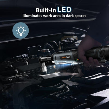 Taskstar Electric Ratchet Wrench 3/8 Inch, 40 Nm Cordless Wrench Set with Variable Speed Trigger, 12V 2X 2Ah Batteries & Fast Charger, 1/4" Adapter &7 Sockets for DIY, Installation, Car Repair