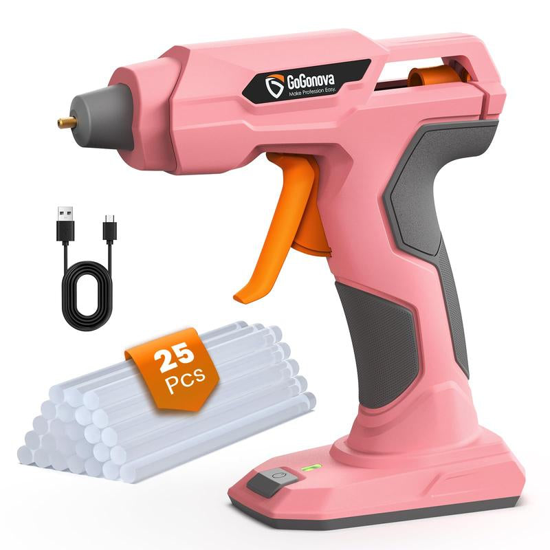 Gogonova Glue Gun, 20S Fast Preheating Anti-Drip Cordless Glue Gun, 2Ah USB-C Rechargeable with 25 Pcs Mini Glue Sticks, Smart Power-Off