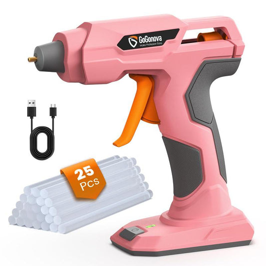 Gogonova Glue Gun, 20S Fast Preheating Anti-Drip Cordless Glue Gun, 2Ah USB-C Rechargeable with 25 Pcs Mini Glue Sticks, Smart Power-Off