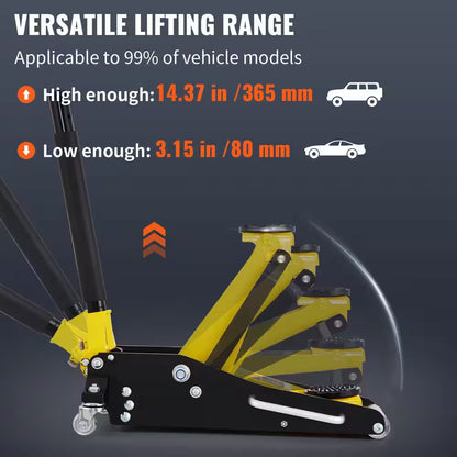 1.5 Ton Low Profile Aluminum Steel Racing Floor Jack Dual Pump Lift Car Heavy-Duty Steel Durable Aluminum Construction