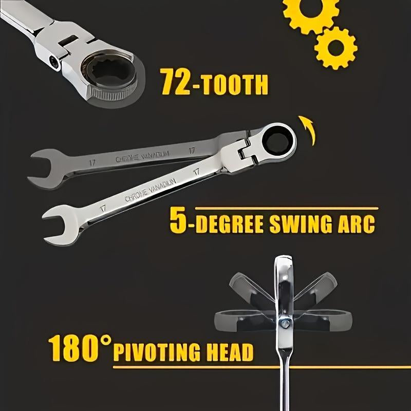 Adjustable Ratchet Wrench Set, 180° Rotatable Head & 72-Tooth Gear Mechanism Wrench Set, Multifunctional Hand Tool for Car Repair, Mechanical Workshop & Home Use, Car Accessory