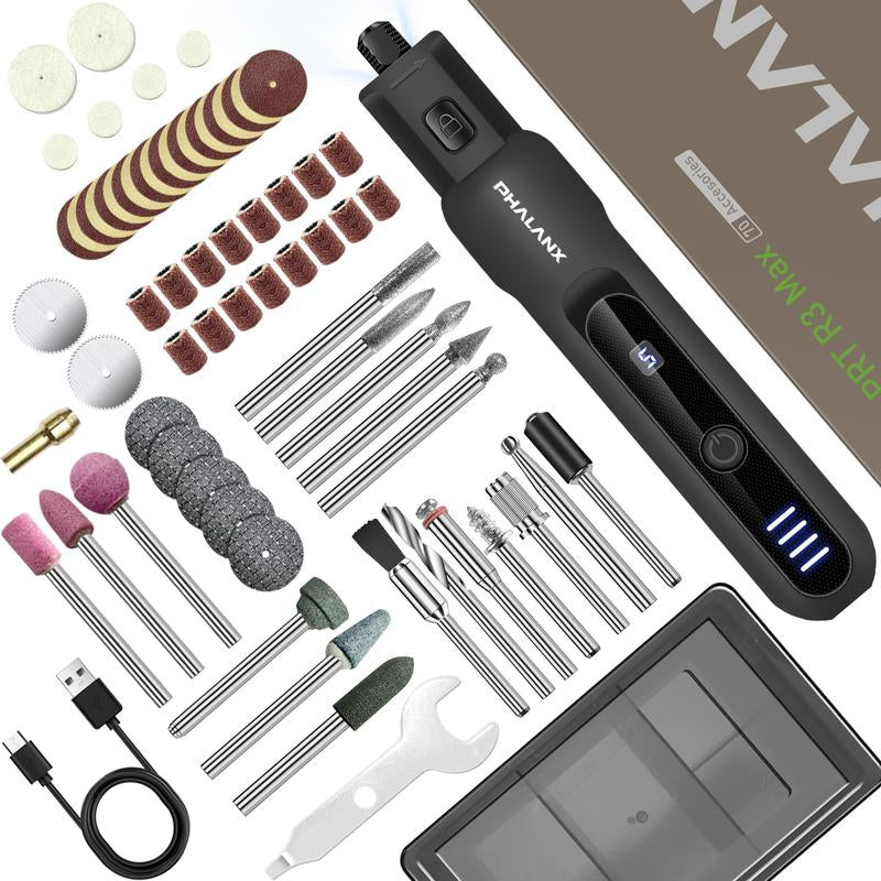 Rotary Tool - 3.7V Cordless Rotary Tool Kit LED Ring Work Light, 2.0Ah Li-Ion Battery 5 Speed 70 Accessories Power Rotary Tools 20000Rpm,Mini Rotary Tool Cordless for Light DIY Projects/Precision Work Springtok