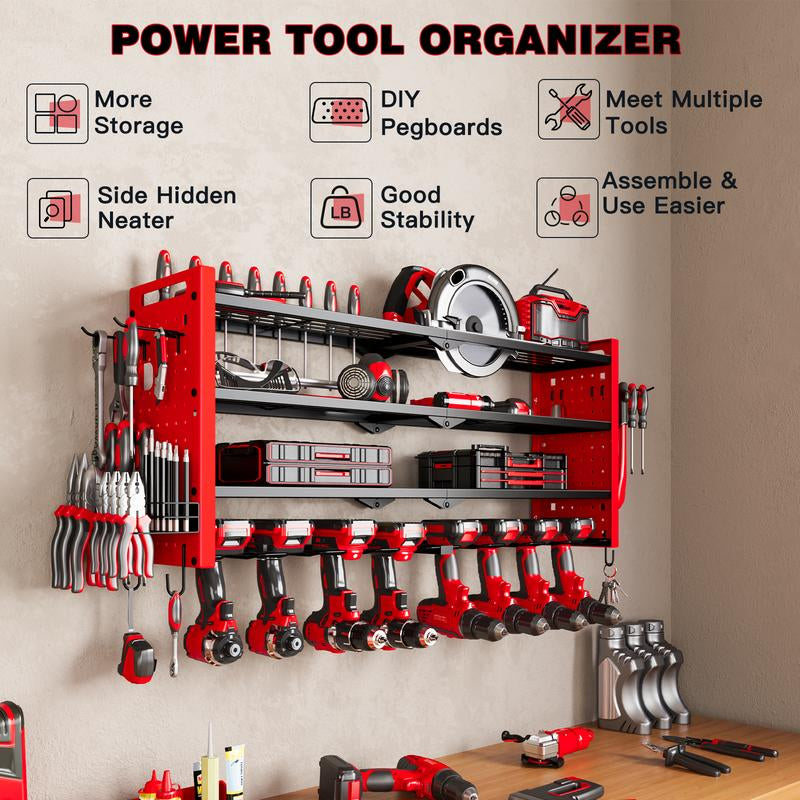 HAUSNEED-001/002/003 Tool Organizer Wall Mount, Tool Rack with 8 Drill Holders, 4 Layers Large Capacity Rack, Tool Room Storage, Ideal for Garage，Powertoolholder Heavy Duty