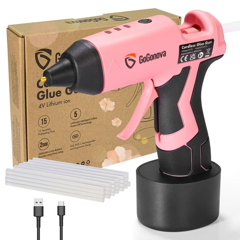 Gogonova Glue Gun, 20S Fast Preheating Anti-Drip Cordless Glue Gun, 2Ah USB-C Rechargeable with 25 Pcs Mini Glue Sticks, Smart Power-Off