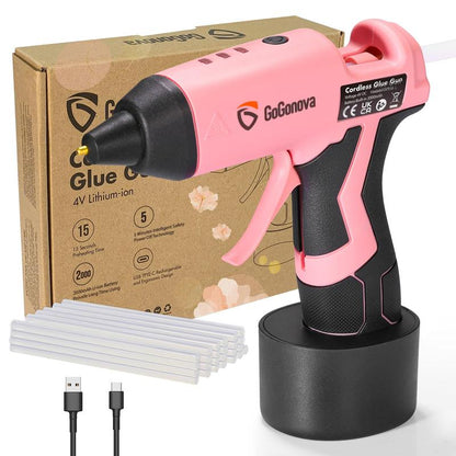 Gogonova Glue Gun, 20S Fast Preheating Anti-Drip Cordless Glue Gun, 2Ah USB-C Rechargeable with 25 Pcs Mini Glue Sticks, Smart Power-Off
