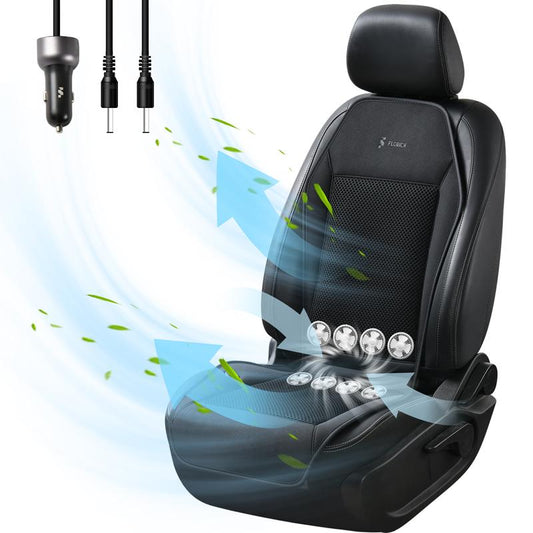 FLORICH Cooling Car Cushions 12V /24V Are Available Automotive Summer Cooler Pad-Air Conditioned Air Circulation Ventilated Cover for Car SUV Truck Universal Fit 1 Pack (Black Cushion and Back Cushion) Seat