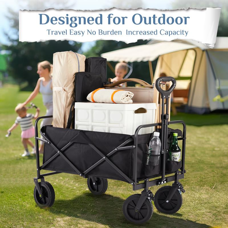 【Deal】Sweetfurniture Collapsible Foldable Wagon Cart with All-Terrain Wheels, Large Capacity for Garden, Beach, Shopping, Sports and Camping, Heavy Utility