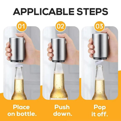 Stainless Steel Bottle Opener, 1 Count Automatic Beer Bottle Opener, Magnetic Bottle Cap Catcher, Portable Travel Accessories Tools, Modern Black Bartender Tool for Home Picnic Camping, Insulated