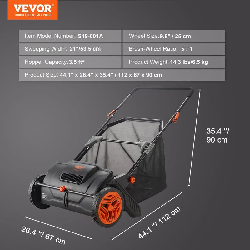 VEVOR Tow behind Lawn Sweeper, Pull behind Lawn Sweeper 50", 26 Cu. Ft Large Capacity Leaf & Grass Collector, with Adjustable Sweeping Height and Dumping Rope Design for Picking up Debris and Grass Powerful Spinning