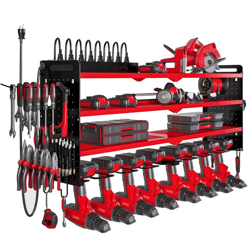 HAUSNEED-001/002/003 Tool Organizer Wall Mount, Tool Rack with 8 Drill Holders, 4 Layers Large Capacity Rack, Tool Room Storage, Ideal for Garage，Powertoolholder Heavy Duty