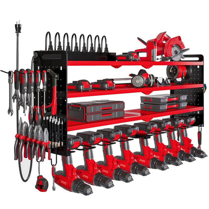 HAUSNEED-001/002/003 Tool Organizer Wall Mount, Tool Rack with 8 Drill Holders, 4 Layers Large Capacity Rack, Tool Room Storage, Ideal for Garage，Powertoolholder Heavy Duty