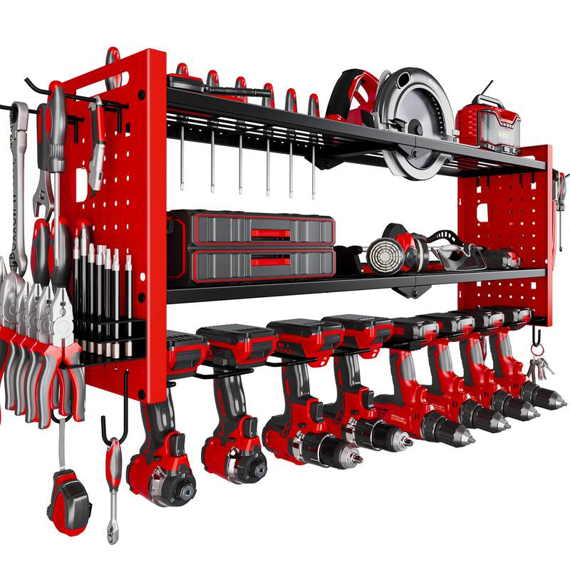 HAUSNEED-001/002/003 Tool Organizer Wall Mount, Tool Rack with 8 Drill Holders, 4 Layers Large Capacity Rack, Tool Room Storage, Ideal for Garage，Powertoolholder Heavy Duty