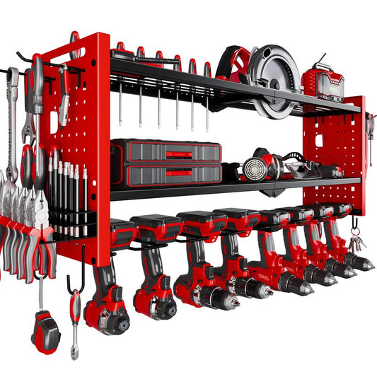HAUSNEED-001/002/003 Tool Organizer Wall Mount, Tool Rack with 8 Drill Holders, 4 Layers Large Capacity Rack, Tool Room Storage, Ideal for Garage，Powertoolholder Heavy Duty
