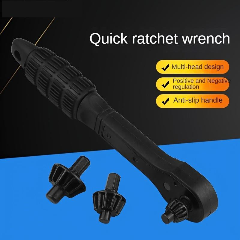4Pcs Iron Drill Wrench, Upgraded Second Generation, Exchange Head Key, Fast Gear with 3 Gears, Forward and Reverse Rotation, Anti-Skid Handle for Easy Operation
