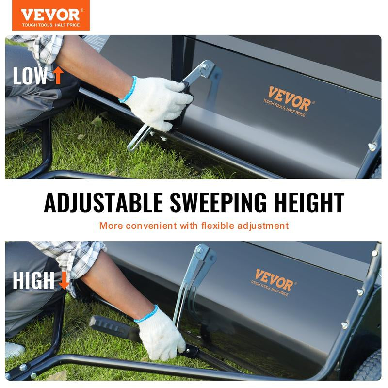 VEVOR Tow behind Lawn Sweeper, Pull behind Lawn Sweeper 50", 26 Cu. Ft Large Capacity Leaf & Grass Collector, with Adjustable Sweeping Height and Dumping Rope Design for Picking up Debris and Grass Powerful Spinning