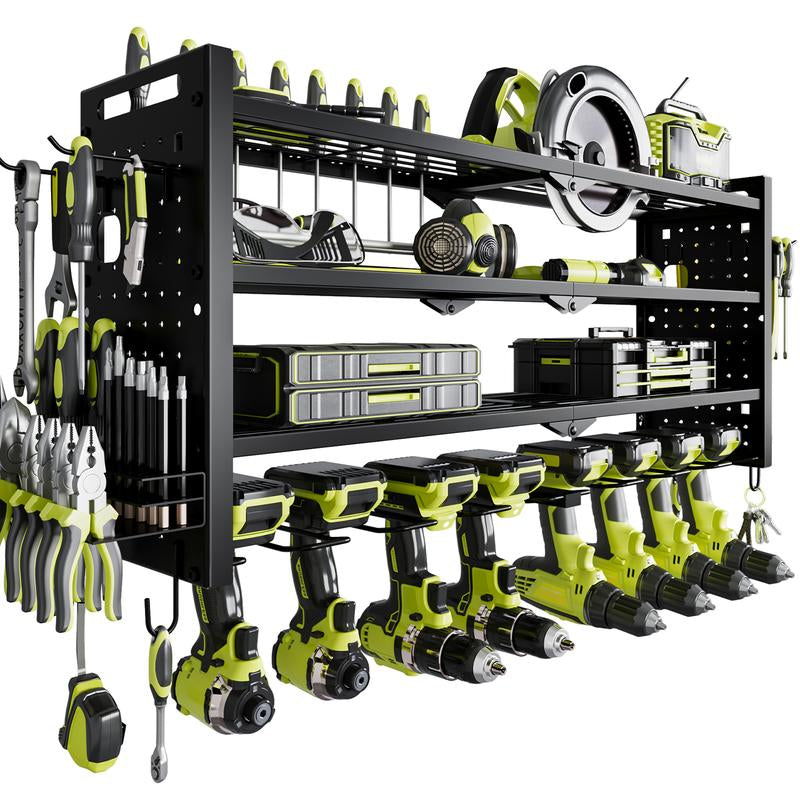 HAUSNEED-001/002/003 Tool Organizer Wall Mount, Tool Rack with 8 Drill Holders, 4 Layers Large Capacity Rack, Tool Room Storage, Ideal for Garage，Powertoolholder Heavy Duty